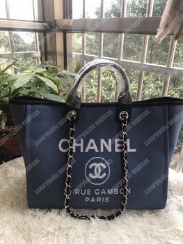 Replica Chanel Deauville Fabric Tote Navy BlueBlack