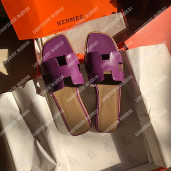 Replica Hermes Oran Sandal Calfskin Leather Purple