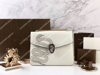 Replica BVL Serpenti Forever Flap Cover Crossbody Bag White Agate With Studded Neon Motif