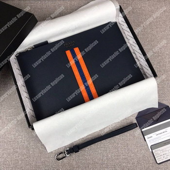 Replica Prada Saffiano And Crocodile Leather Pouch OrangeBlue