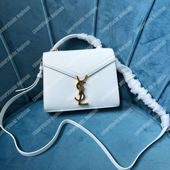 Replica Saint Laurent Cassandra Mini Top Handle Bag In Grain De Poudre Embossed Leather White