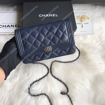 Replica Chanel Le Boy Wallet On Chain – WOC Dark Blue Caviar Silver Toned