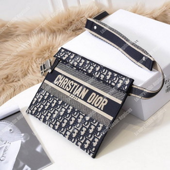 Replica Dior Blue Oblique Embroidered Canvas Clutch