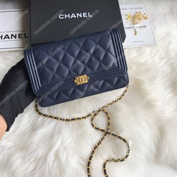 Replica Chanel Le Boy Wallet On Chain – WOC Dark Blue Caviar Gold Toned