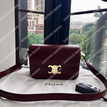 Replica Celine Medium Triomphe Bag In Shiny Calfskin Burgundy