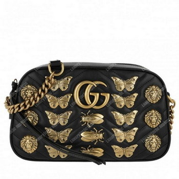Replica Gucci GG Marmont Animal Studs Shoulder Bag Black