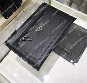 Replica Prada Saffiano Leather Pouch With Top Zip Black