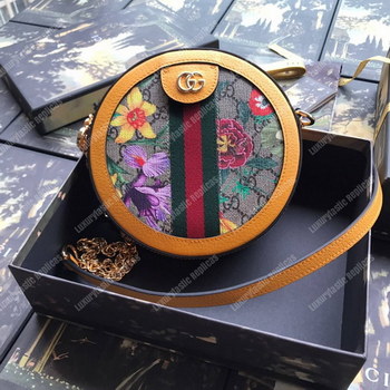 Replica Gucci Ophidia GG Flora Mini Round Shoulder Bag Yellow