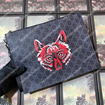 Replica Gucci GG Supreme Pouch with Wolf