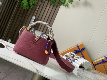 Replica 2022 New Style Louis Vuitton Capucines 21cm Dark Red Taurillon Leather With Python
