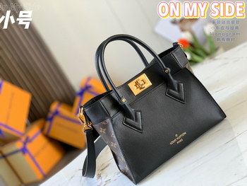 Replica Original Copy Louis Vuitton M57730 On My Side PM Tote Bag Black Cowhide Leather Trim