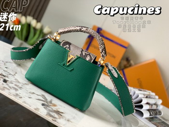 Replica 2022 New Style Louis Vuitton Capucines 21cm Green Taurillon Leather With Python