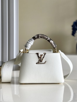 Replica Replica Louis Vuitton M98477 Capucines Taurillon Leather in White with Handle Wrapped in Natural Python Leather