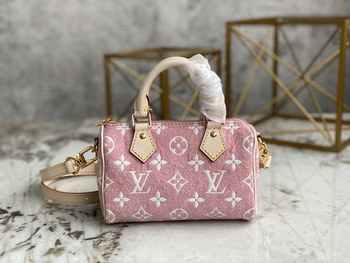 Replica 2022 Classic Louis Vuitton M81213 Nano Speedy Pink Monogram Jacquard Denim Good Copy