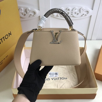 Replica Replica Louis Vuitton M55923 Mini Capucines Taurillon Leather in Blue with Handle Wrapped in Natural Python Leather