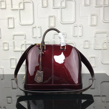Replica Louis Vuitton M54395 Alma PM Patent Cowhide Leather with Overd LV Embossed Signature Red