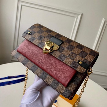 Replica Replica Louis Vuitton N60221 Women Vavin Chain Wallet Damier Ebene Coated Canvas and Cowhide Leather Bordeaux Noir