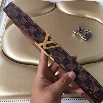 Replica Cheap Louis Vuitton Men Reversible Leather Belt With Gold Buckle 030