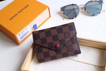 Replica Replica Louis Vuitton Women Victorine Wallet Damier Ebene Wine Red