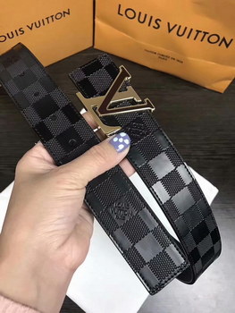 Replica Cheap Replica Louis Vuitton Width 38cm Men Leather Belt With Black Gold Buckle 045
