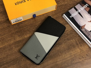 Replica Copy Louis Vuitton M66540 Brazza Slender Wallet Grey Monochrome Taiga Leather