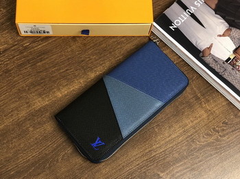 Replica Copy Louis Vuitton M66540 Brazza Slender Wallet Blue Monochrome Taiga Leather