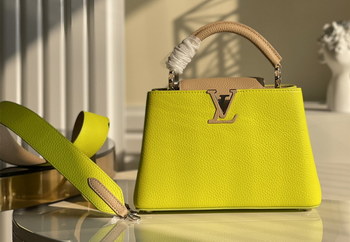 Replica Replica Louis Vuitton M548865 Capucines BB Handbag Fluorescent Yellow Coquille Beige Taurillon Leather