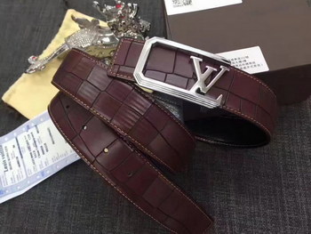 Replica Louis Vuitton Crocodile Grain Leather Reversible Brown Belt 005