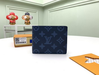 Replica 2021 New Replica Louis Vuitton 80422 Navy Blue Monogram Cowhide Leather Wallet