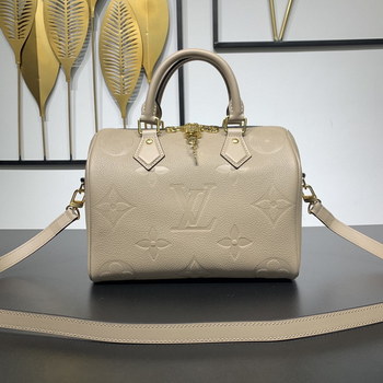 Replica AAA Quality Louis Vuitton Speedy Bandouliere 25 Handbag Embossed Grained Cowhide Leather Tourterelle M58273