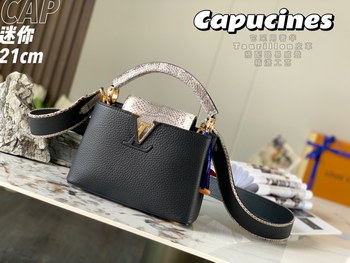 Replica 2022 New Style Louis Vuitton Capucines 21cm Black Taurillon Leather With Python