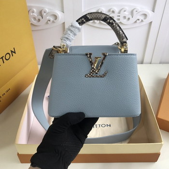 Replica Replica Louis Vuitton M98477 Capucines Taurillon Leather in Blue with Handle Wrapped in Natural Python Leather