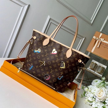 Replica Replica Louis Vuitton M44364 Neverfull MM Monogram Coated Canvas with Gold or Silver Tone Fused Metallic Foil Motifs