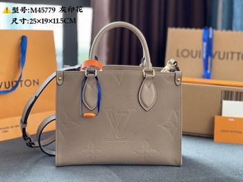 Replica Original Copy Louis Vuitton M45779 Onthego PM Embossed Grained Cowhide Leather Gray