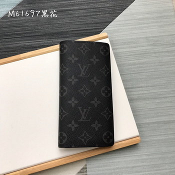 Replica Replica Louis Vuitton M61697 Men Brazza Wallet Black and Grey Monogram Eclipse Canvas