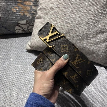 Replica Cheap Replica Louis Vuitton Monogram Macassar Canvas Width 38cm Men Leather Belt With Gold Buckle 049