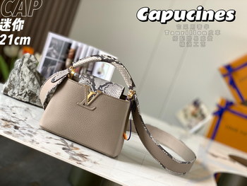 Replica 2022 New Style Louis Vuitton Capucines 21cm Gray Taurillon Leather With Python