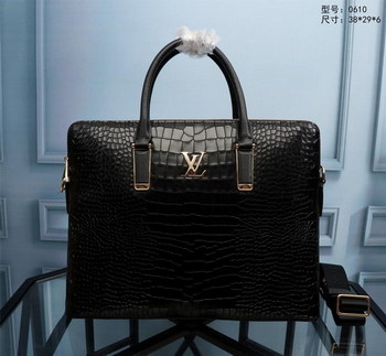 Replica Louis Vuitton 0610 Men Leather Briefcase Black