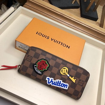 Replica Original Copy Louis Vuitton N60147 Clemence Wallet Damier Ebene Coated Canvas Exterior