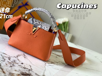 Replica 2022 New Style Louis Vuitton Capucines 21cm Orange Taurillon Leather With Python