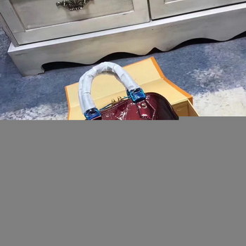Replica Real Picture Louis Vuitton Alma bb Monogram Vernis Leather Amarante