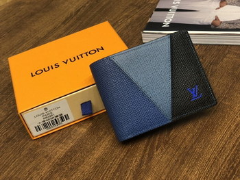 Replica Copy Louis Vuitton M30730 Slender Wallet Blue Monochrome Taiga Leather