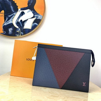 Replica Replica Louis Vuitton M30718 Pochette Voyage MM Burgundy Black and Navy Blue Taiga Leather