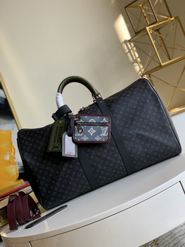 Replica NEW Replica Louis Vuitton M56856 Keepall Bandouliere 50 Monogram Eclipse Coated Canvas and Cowhide Leather