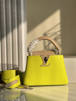 Replica Replica Louis Vuitton M57521 Capucines Mini Handbag Fluorescent Yellow Coquille Beige Taurillon Leather
