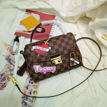 Replica AAA Replica Louis Vuitton N40055 Women Croisette Damier Ebene Coated Canvas Printed and Embroidered with Textile, Sequin and Patches