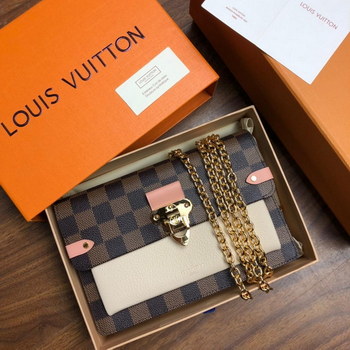 Replica Original Copy Louis Vuitton N60237 Vavin Chain Wallet Damier Ebene Coated Canvas and Cowhide Leather Creme