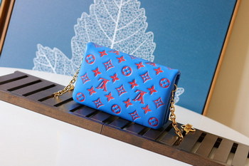 Replica Original Copy Louis Vuitton M80742 Pochette Coussin Monogram embossed Lambskin Blue