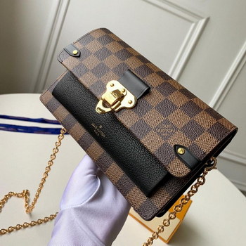 Replica Replica Louis Vuitton N60221 Women Vavin Chain Wallet Damier Ebene Coated Canvas and Cowhide Leather Noir