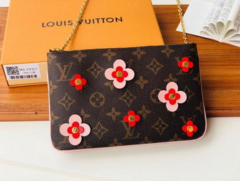 Replica Replica Louis Vuitton M63905 Pochette Double Zip Blooming Flowers Monogram Coated Canvas Chain Wallet